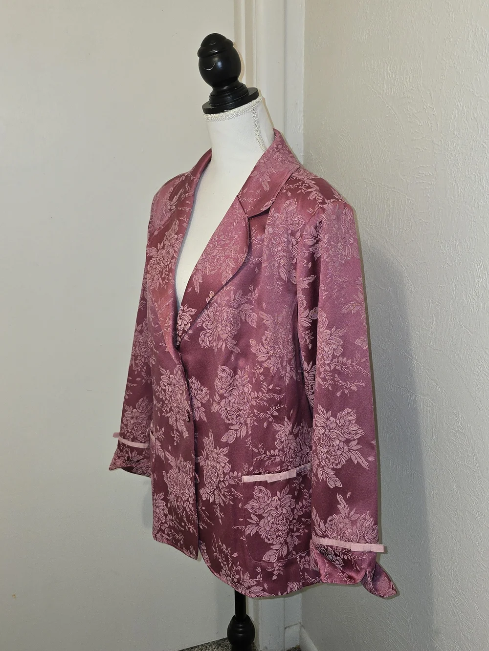 Rose Pink Floral Satin Blazer Jacket